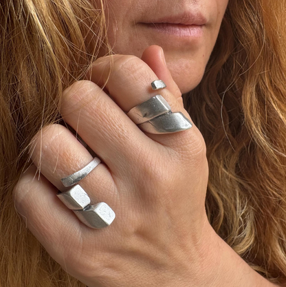 Adjustable Silver Plated Brass Ring, Bold Geometric Jewelry