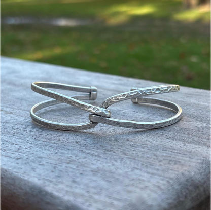 Adjustable Cuff Bangle: Antique Silver Finish, Floral Engraving, Brass