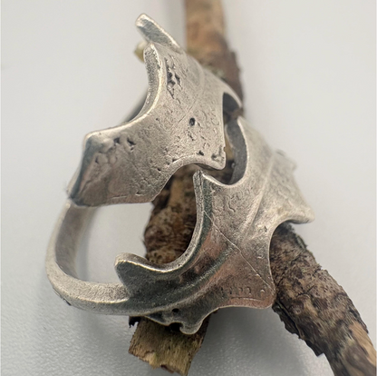 Antique Silver Gothic Armor Ring • Unisex Fantasy Jewelry