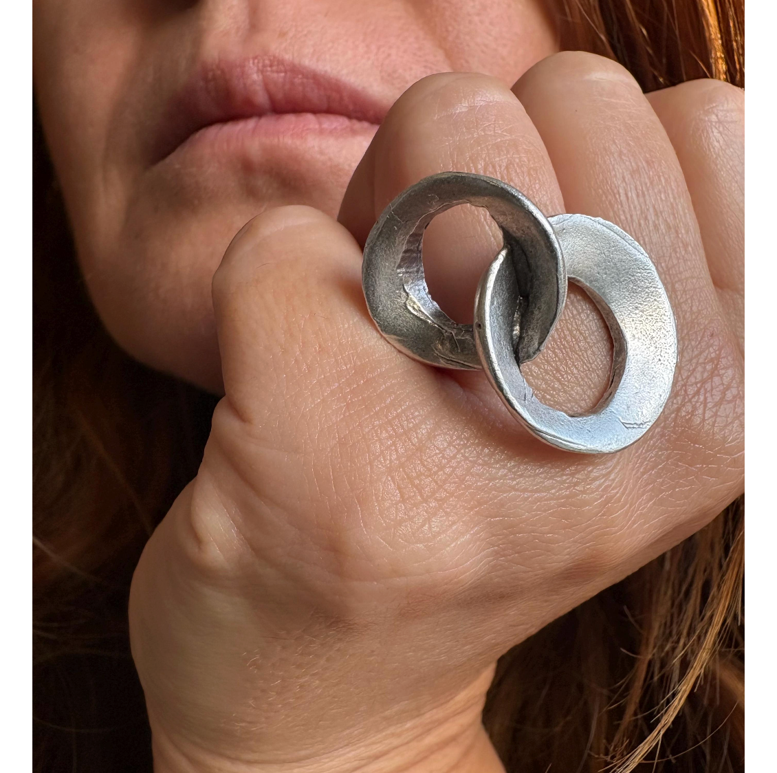 Interlocking Loop Brass Ring – Modern Sculptural Minimalist Statement Ring