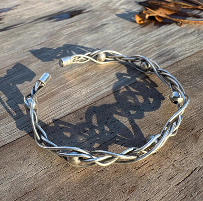 Silver Viking Arm Cuff Vintage Bracelet: Norse Knot Braid Brass Bracelet
