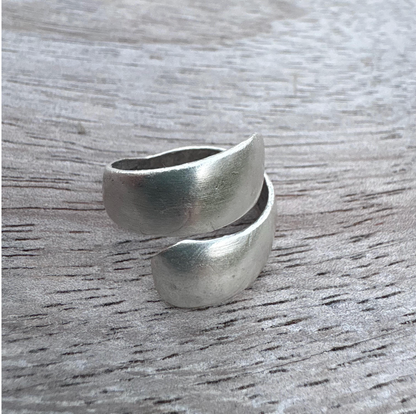 Chunky Silver Plated Brass Ring, Wide Band, Adjustable Statement Jewelry