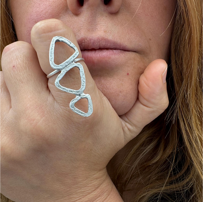 Abstract Geometric Brass Ring – Adjustable Open Band Ring, Lightweight, Nickel-Free Jewelry