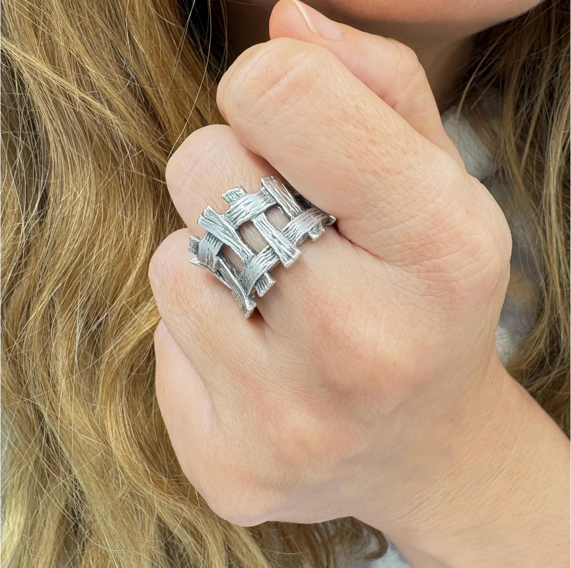 Brutalist Silver Plated Statement Ring • Adjustable Organic Jewelry