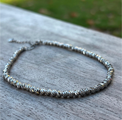 Stainless Steel Beaded Anklet | Silver Ankle Bracelet for Women, Minimalist Jewelry