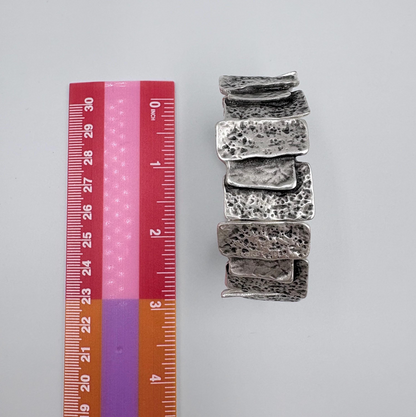 Hammered Silver Plated Stretch Bracelet, Chunky Rustic Link