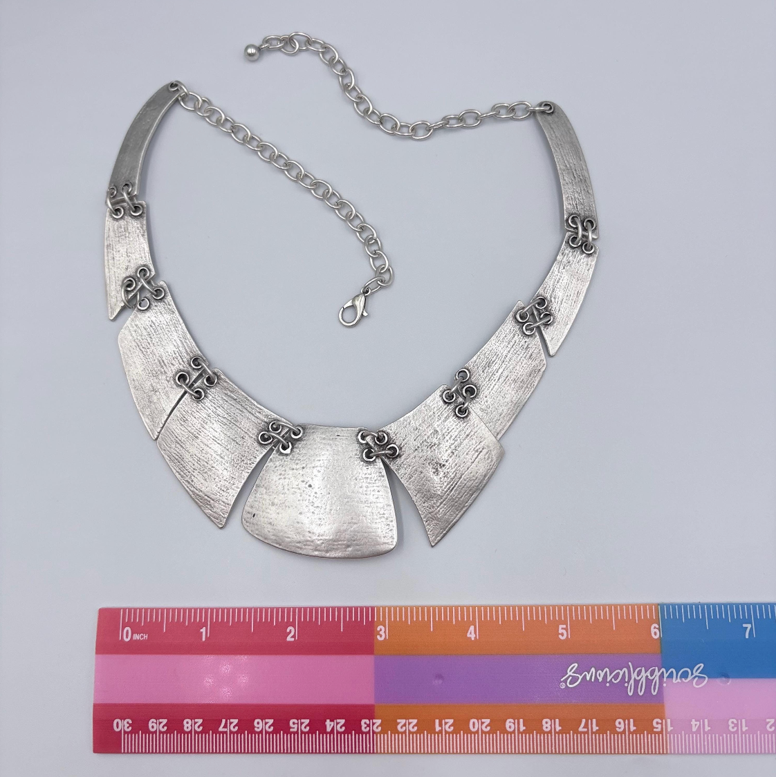 Boho Bib Necklace - Antique Silver Tone, Tribal Statement Jewelry