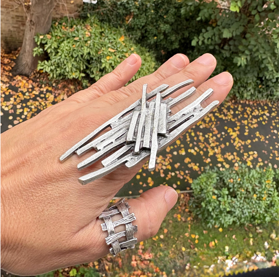 Sculptural Silver Plated Brass Ring • Modern Abstract Statement Jewelry