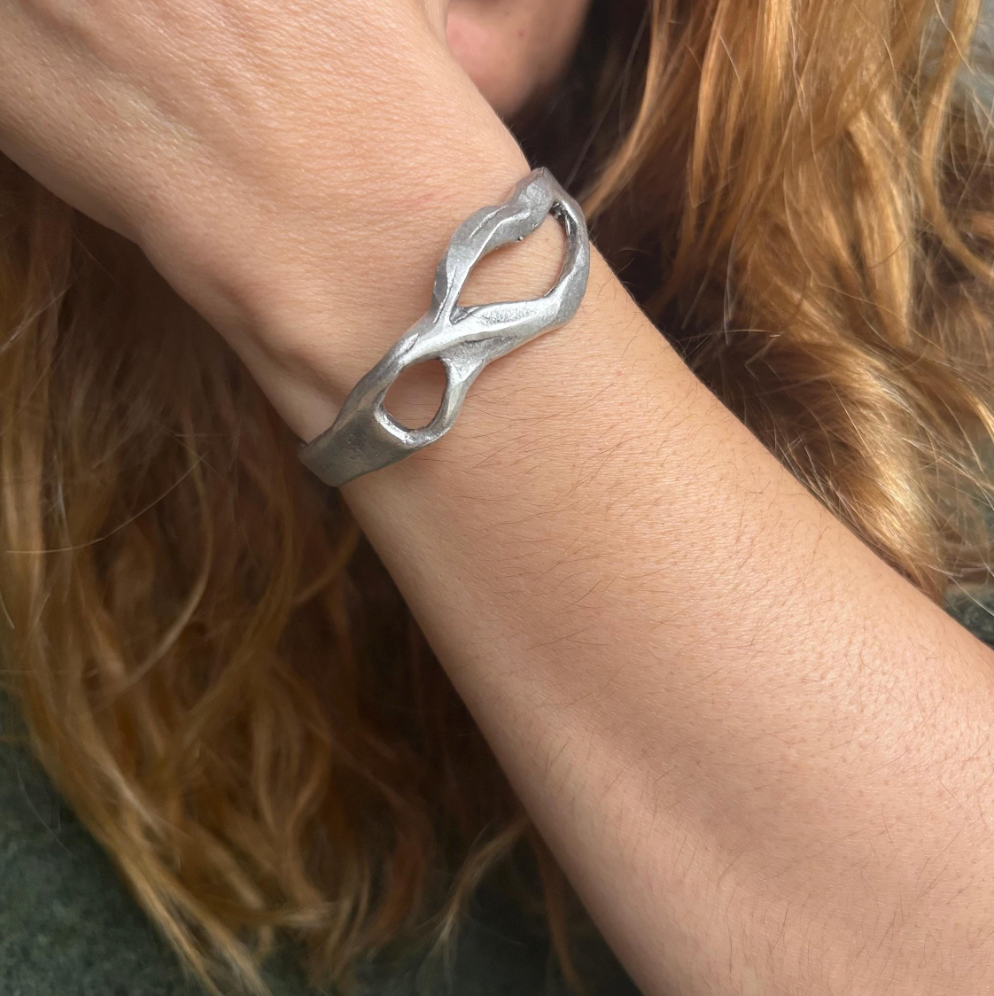 Silver Plated Wave Cuff Bracelet – Sculptural Boho Bangle - Unique Hand-Finished Design