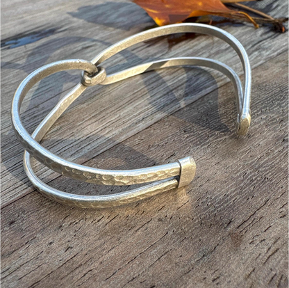 Adjustable Cuff Bangle: Antique Silver Finish, Floral Engraving, Brass