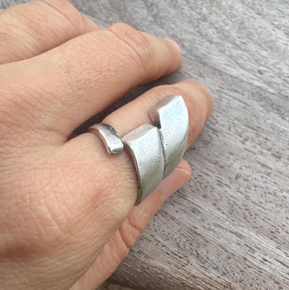 Adjustable Silver Plated Brass Ring, Bold Geometric Jewelry