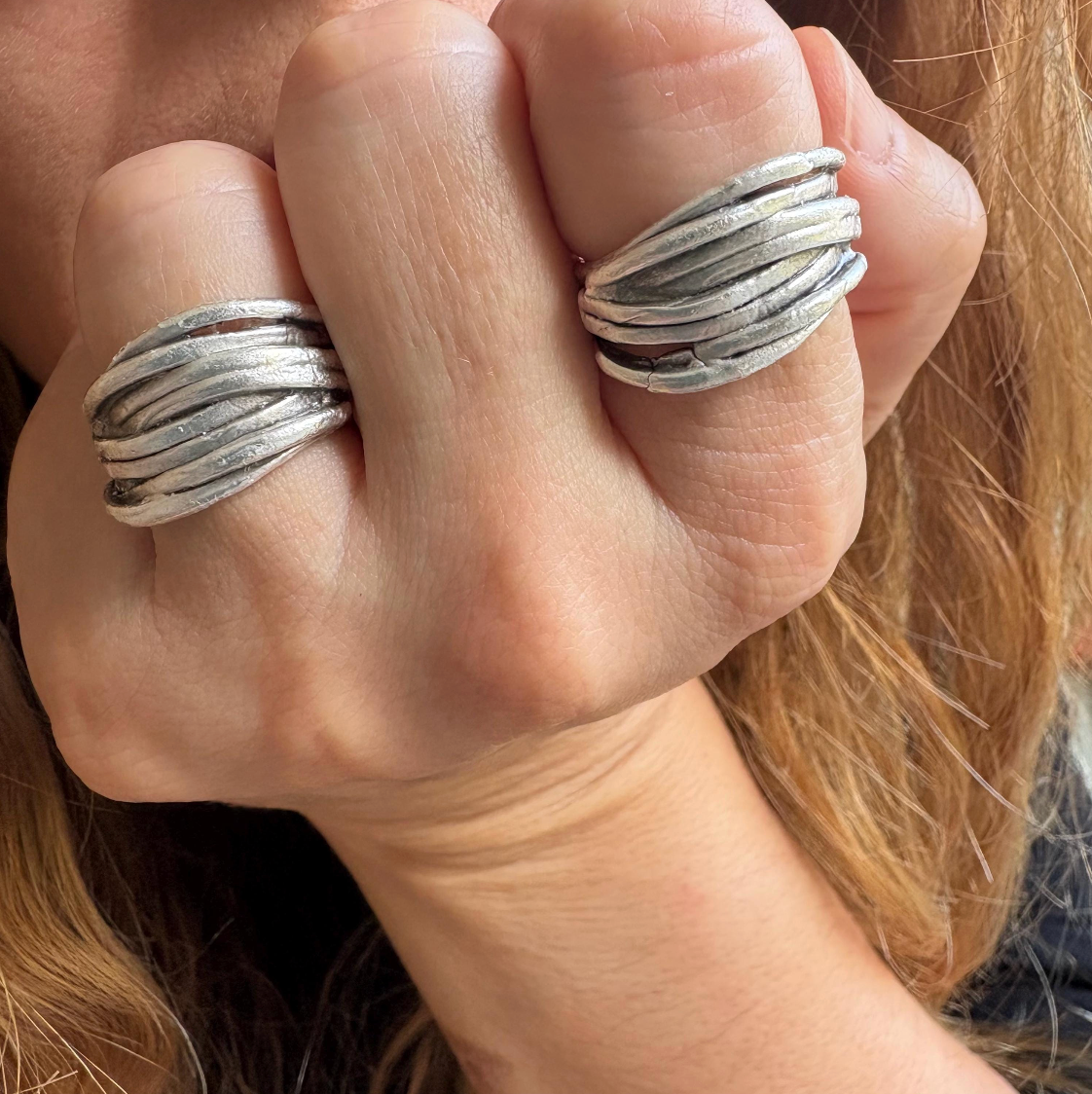 Rustic Silver Finish Brass Wrap Ring – Adjustable Organic Band