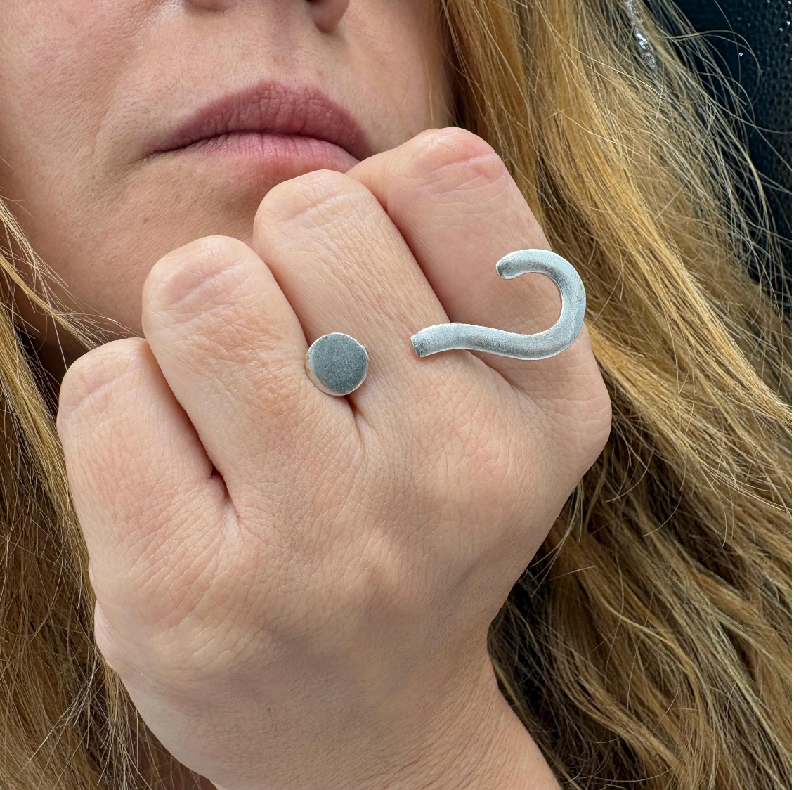 Silver Plated Question Mark Ring | Minimalist Statement Adjustable Jewelry, for Christmas Gift