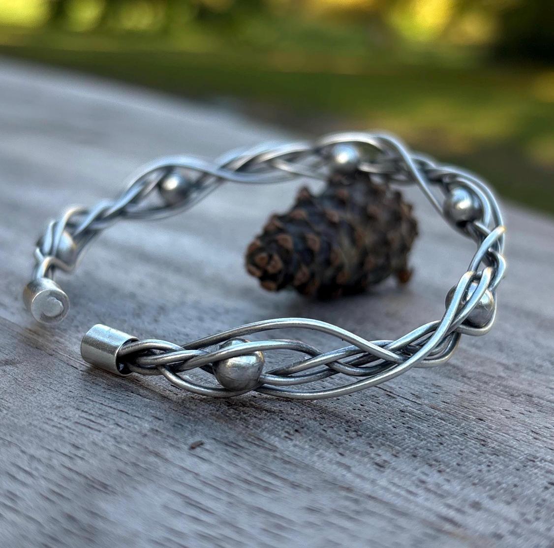 Silver Viking Arm Cuff Vintage Bracelet: Norse Knot Braid Brass Bracelet