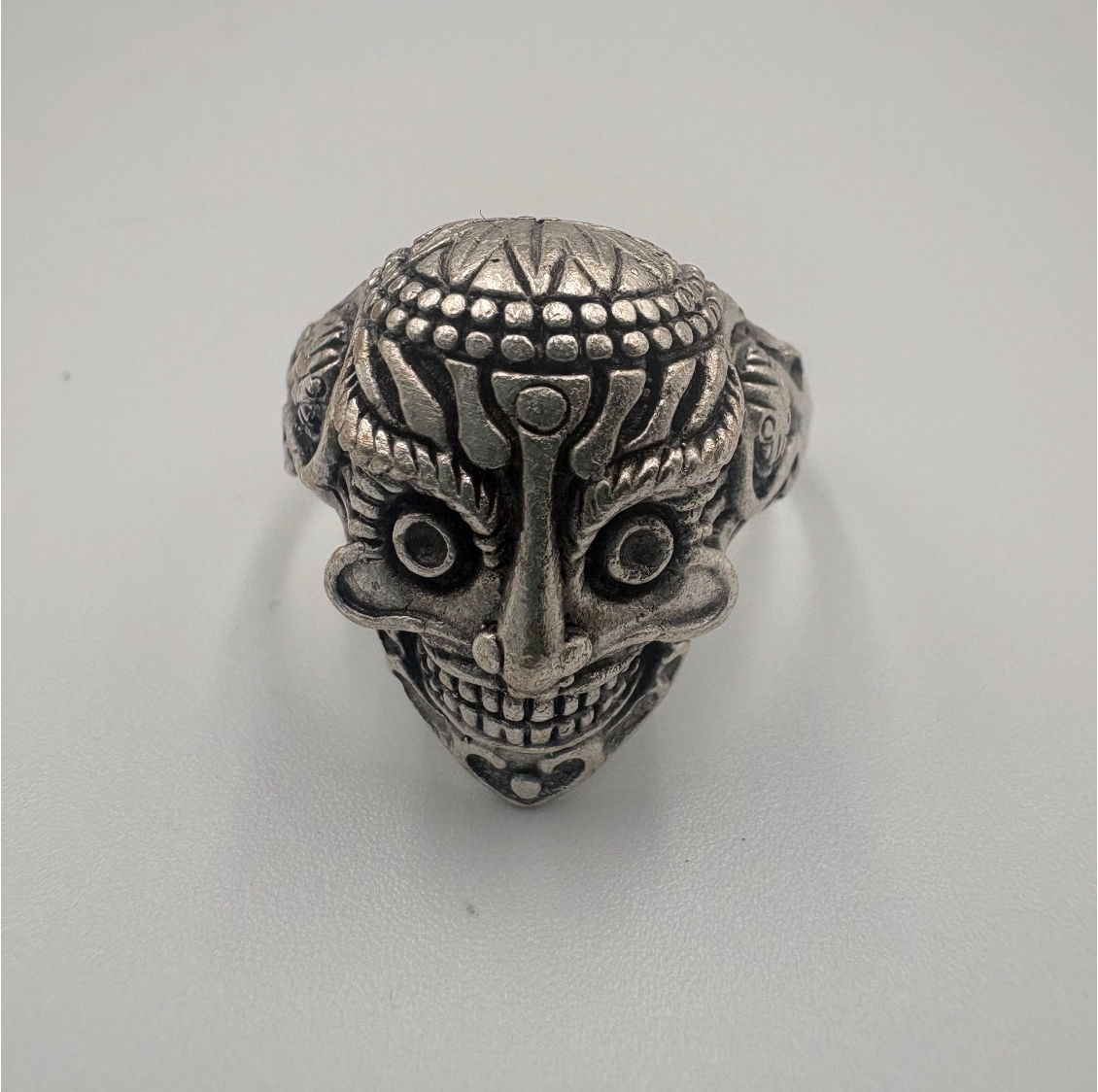 Gothic Mask Ring • Silver Plated Brass, Adjustable Boho Punk Band
