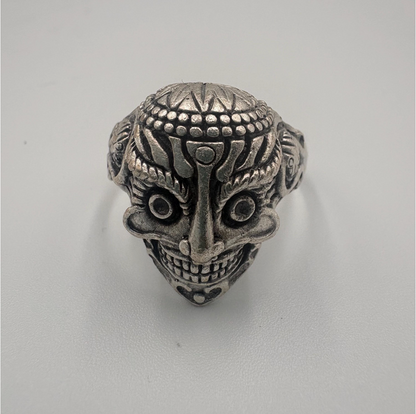 Gothic Mask Ring • Silver Plated Brass, Adjustable Boho Punk Band