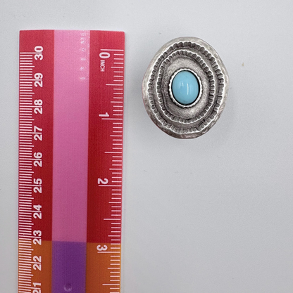 Turquoise Statement Ring, Silver Plated Brass, Adjustable Boho Jewelry
