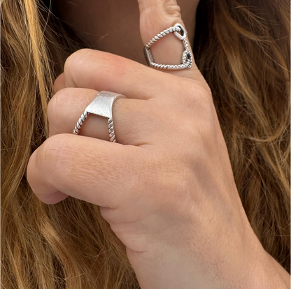Adjustable Knotted Loop Ring — Brass Rope Open Band — Boho Artisan Vintage-Inspired Textured Statement Ring