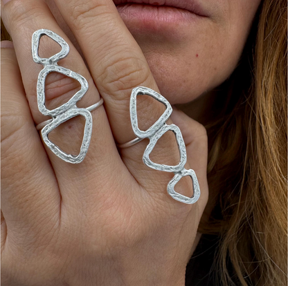 Abstract Geometric Brass Ring – Adjustable Open Band Ring, Lightweight, Nickel-Free Jewelry