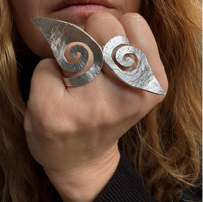 Hammered Silver Spiral Ring • Adjustable Artisan Statement Jewelry • Geometric Ring