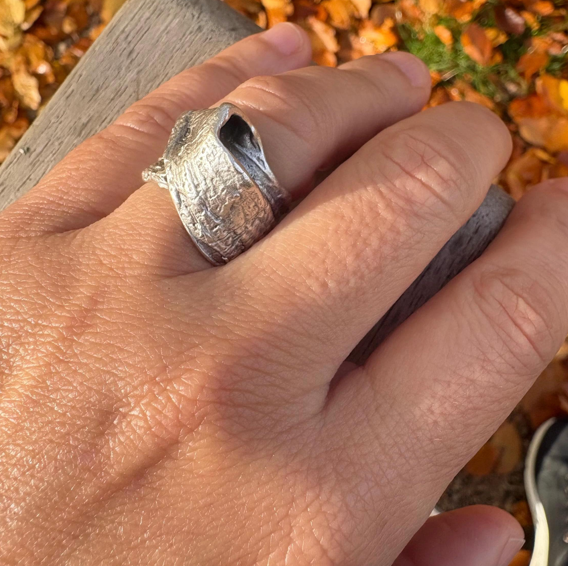 Chunky Abstract Silver Ring | Irregular Textured Lava Design | Adjustable Statement Ring