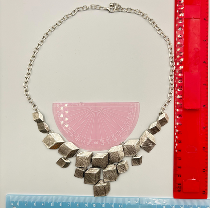 Artisan Chunky Geometric Matte Silver Bib Necklace with Sculptural Textured Design