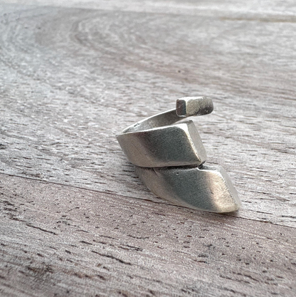 Adjustable Silver Plated Brass Ring, Bold Geometric Jewelry