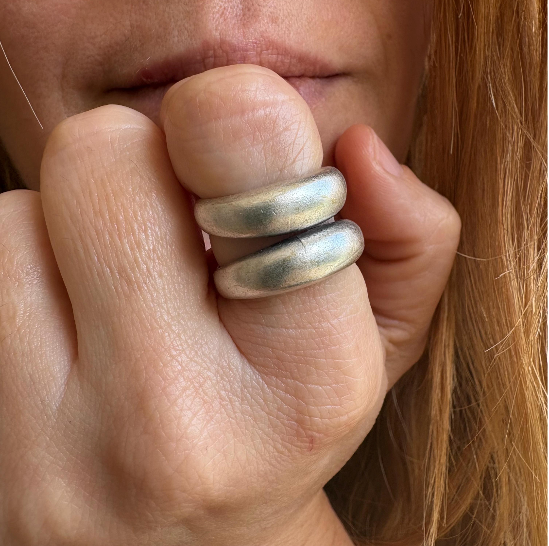 Silver-Plated Brass Brutalist Ring, Chunky Adjustable Statement Jewelry