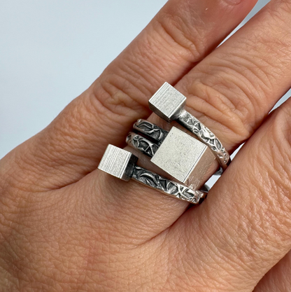 Brutalist Silver Plated Modernist Ring • Adjustable Abstract Cube Ring • Geometric Statement Jewelry • Unique Gift for Her
