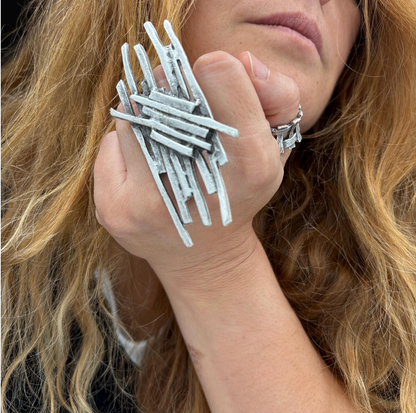 Sculptural Silver Plated Brass Ring • Modern Abstract Statement Jewelry