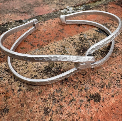 Adjustable Cuff Bangle: Antique Silver Finish, Floral Engraving, Brass