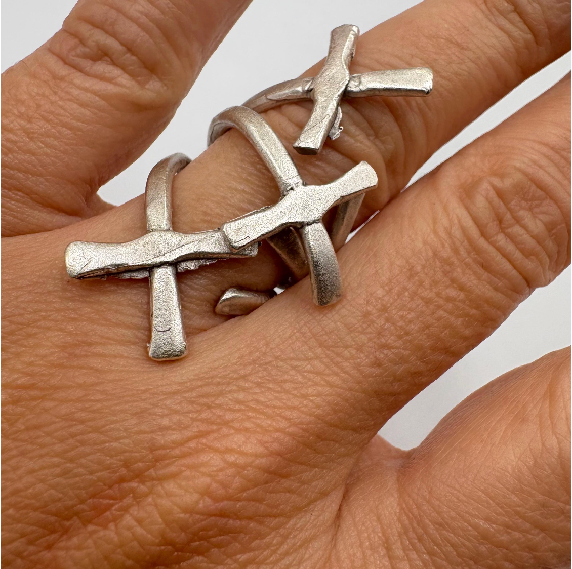 Silver Cross Ring | Gothic Boho Statement Ring | Layered Multi-Cross Design | Unique Artistic Unisex Jewelry