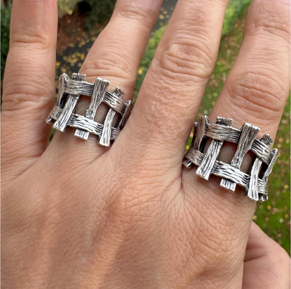 Brutalist Silver Plated Statement Ring • Adjustable Organic Jewelry