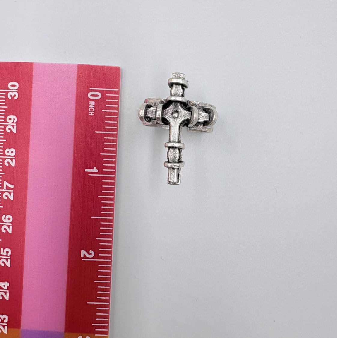 Adjustable Cross Ring, Silver Plated Brass, Gothic Brutalist Style, Unisex Ring