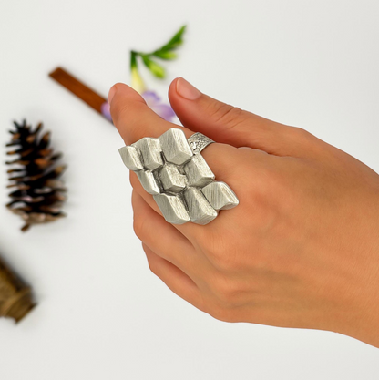 Bold Geometric 3D Ring | Modern Statement Jewelry | Handmade Art Ring
