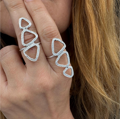 Abstract Geometric Brass Ring – Adjustable Open Band Ring, Lightweight, Nickel-Free Jewelry