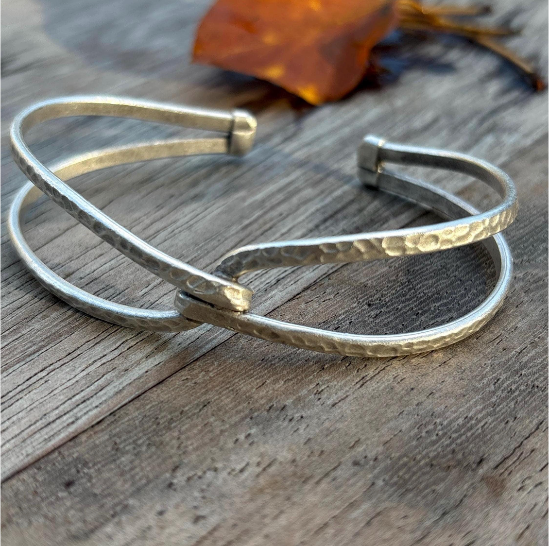 Adjustable Cuff Bangle: Antique Silver Finish, Floral Engraving, Brass