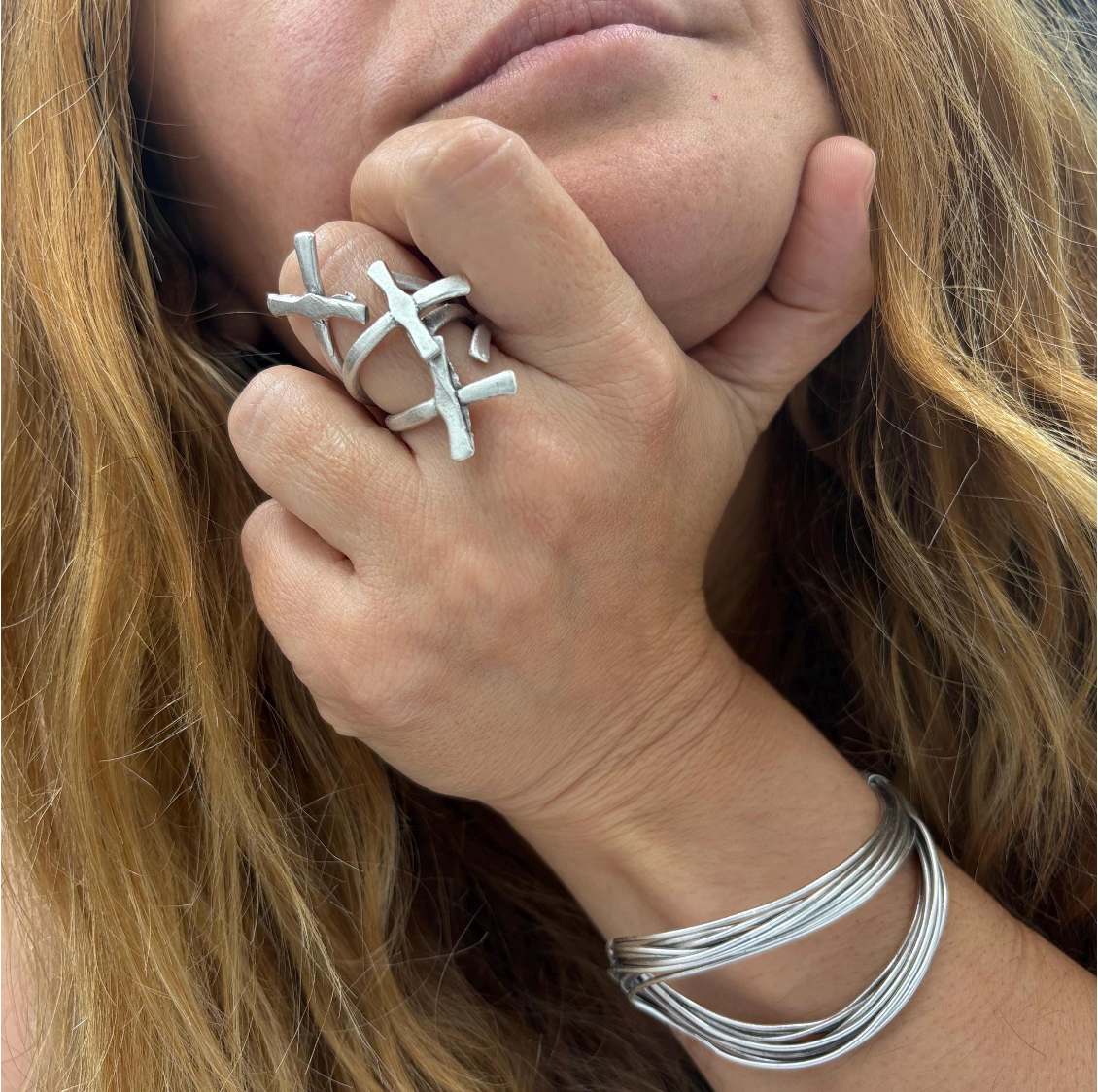 Silver Cross Ring | Gothic Boho Statement Ring | Layered Multi-Cross Design | Unique Artistic Unisex Jewelry