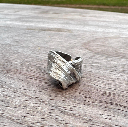 Chunky Abstract Silver Ring | Irregular Textured Lava Design | Adjustable Statement Ring