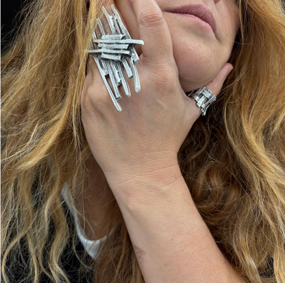 Sculptural Silver Plated Brass Ring • Modern Abstract Statement Jewelry