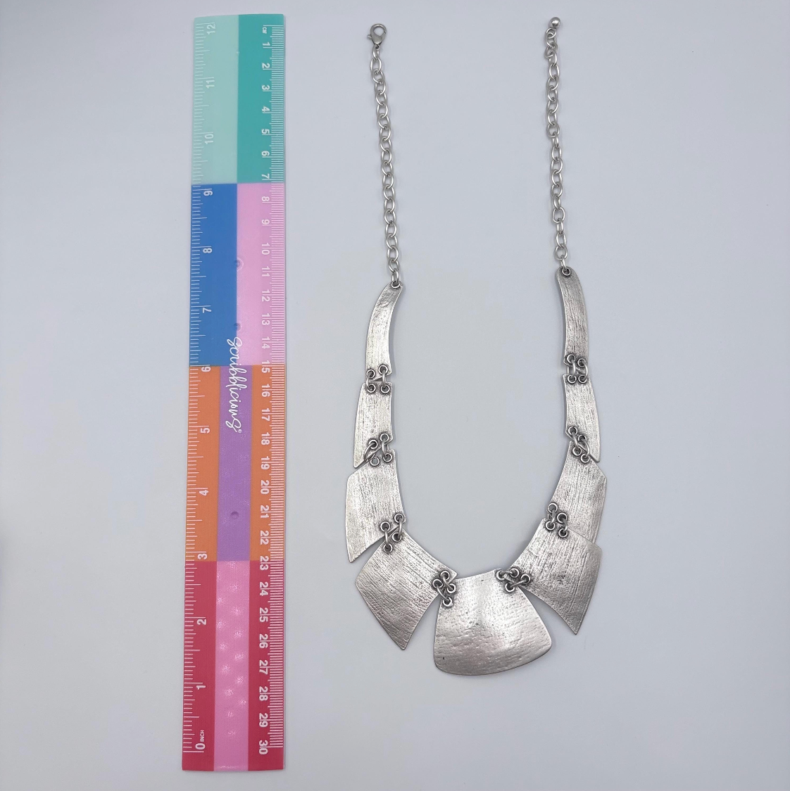 Boho Bib Necklace - Antique Silver Tone, Tribal Statement Jewelry