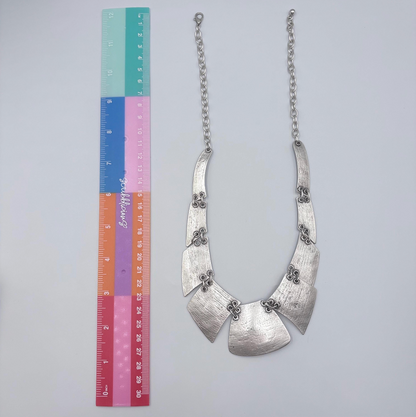 Boho Bib Necklace - Antique Silver Tone, Tribal Statement Jewelry