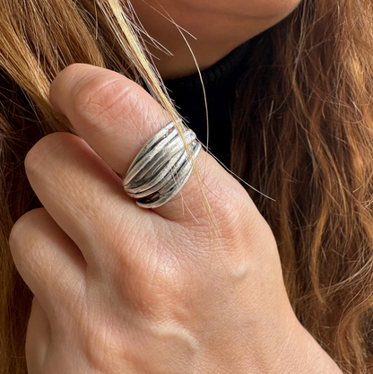 Rustic Silver Finish Brass Wrap Ring – Adjustable Organic Band