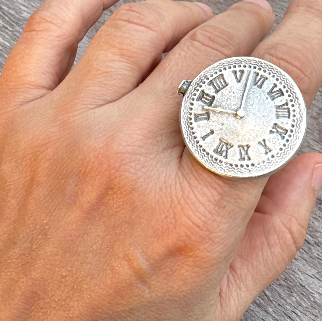 Roman Numeral Clock Face Ring | Adjustable Brass Ring | Vintage Boho Minimalist Jewelry for Women