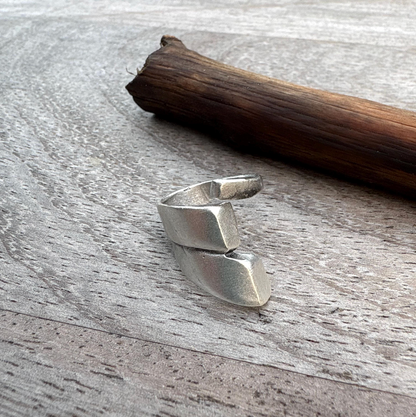 Adjustable Silver Plated Brass Ring, Bold Geometric Jewelry