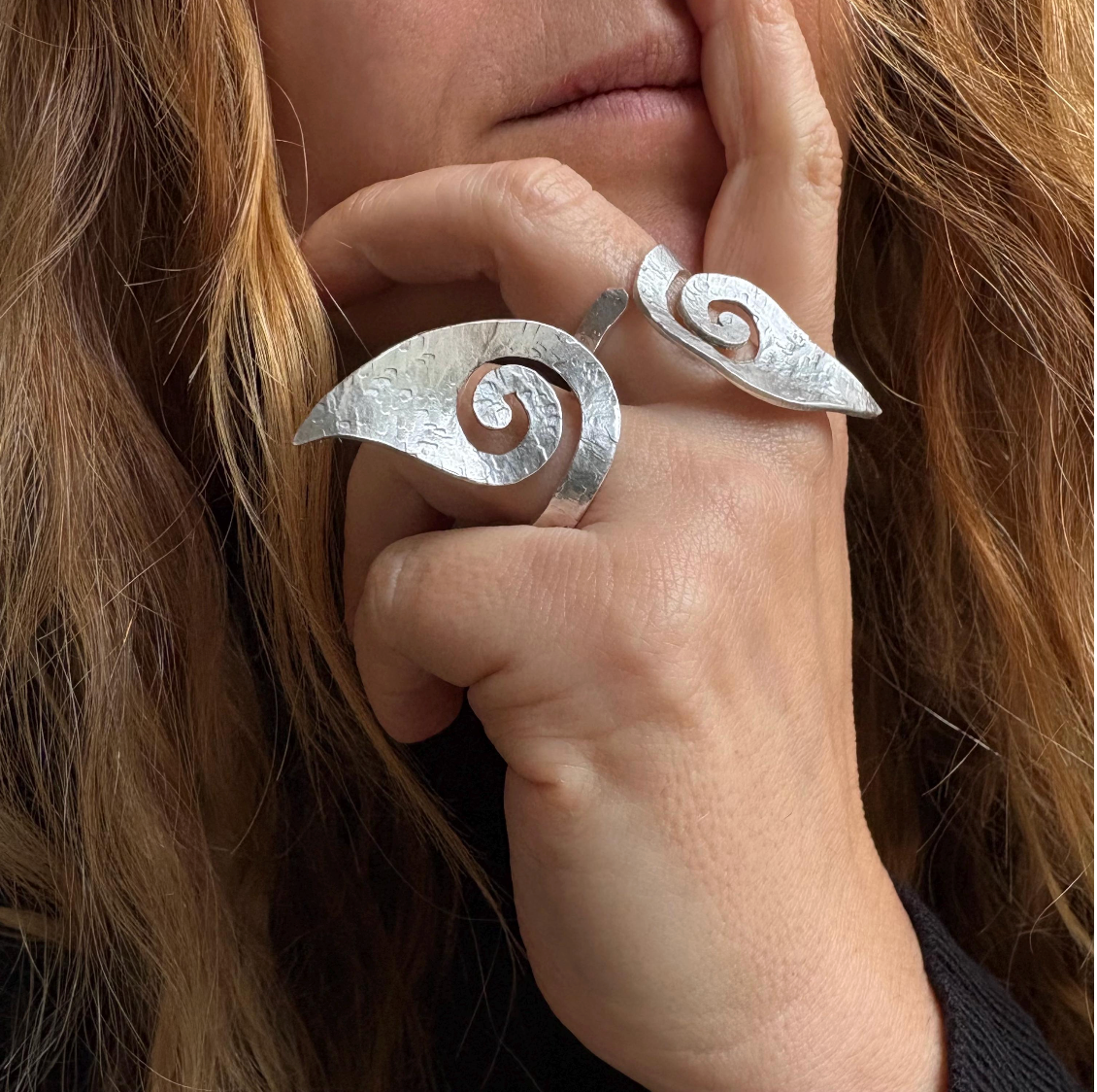 Hammered Silver Spiral Ring • Adjustable Artisan Statement Jewelry • Geometric Ring