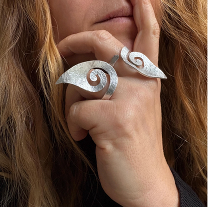 Hammered Silver Spiral Ring • Adjustable Artisan Statement Jewelry • Geometric Ring