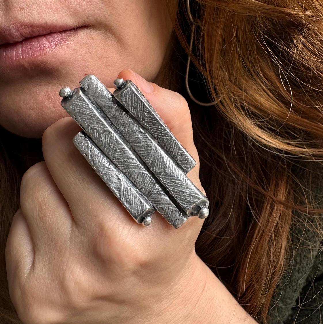 Adjustable Statement Ring | Silver Plated Brass, Geometric Jewelry