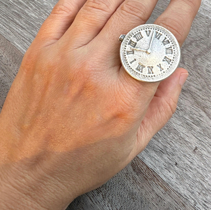 Roman Numeral Clock Face Ring | Adjustable Brass Ring | Vintage Boho Minimalist Jewelry for Women