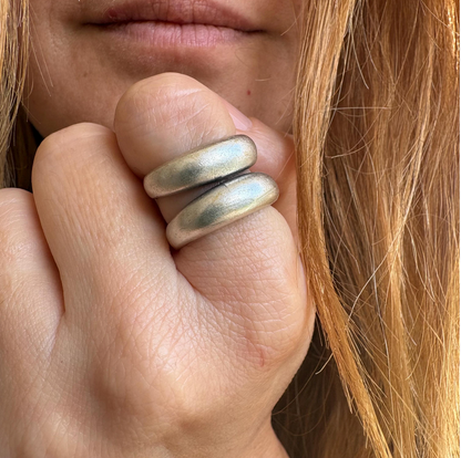Silver-Plated Brass Brutalist Ring, Chunky Adjustable Statement Jewelry